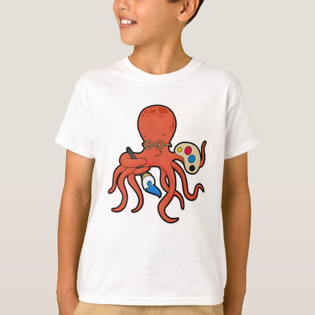 Octopus as Painter with Paint & Brush T-Shirt (Front)
