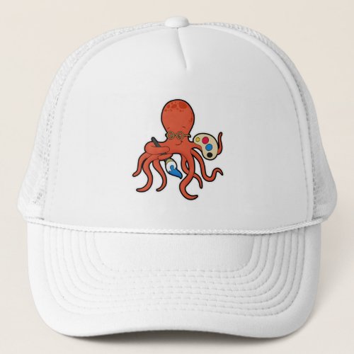 Octopus as Painter with Paint  Brush Trucker Hat