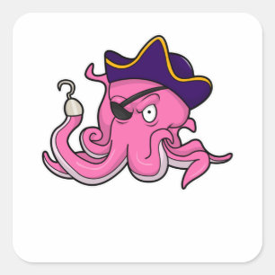 Octopus as Pirate with Hooked hand Square Sticker