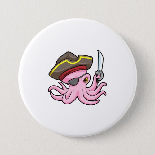 Octopus as Pirate with Saber  Eye patch Button