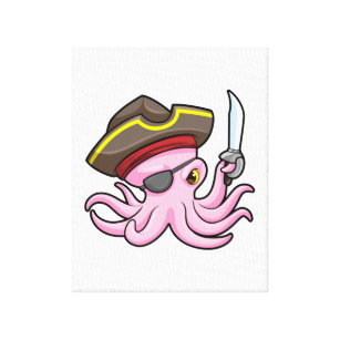 Octopus as Pirate with Saber & Eye patch Canvas Print