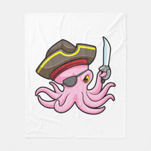 Octopus as Pirate with Saber & Eye patch Fleece Blanket