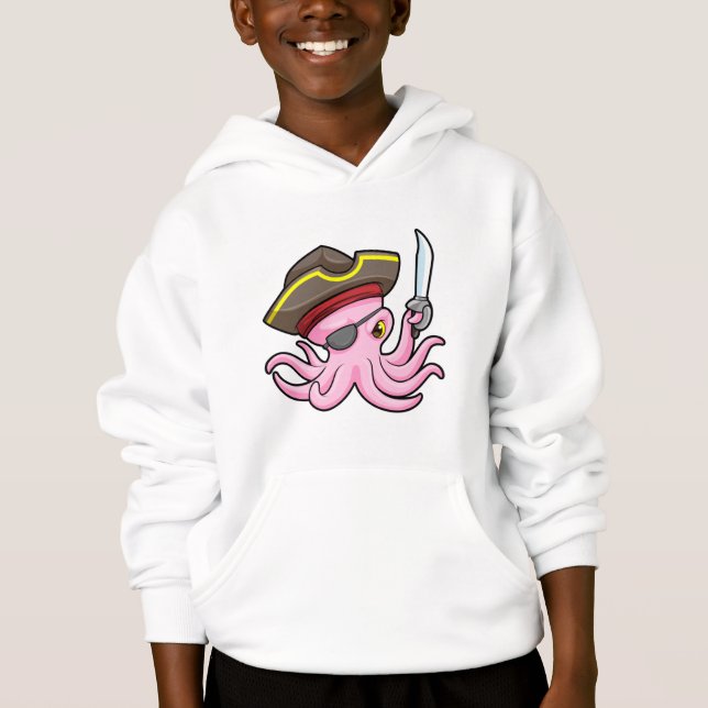 Octopus as Pirate with Saber & Eye patch Hoodie (Front)