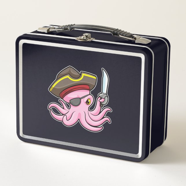 Octopus as Pirate with Saber & Eye patch Metal Lunch Box (Front)
