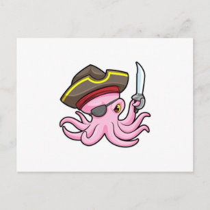 Octopus as Pirate with Saber & Eye patch Postcard