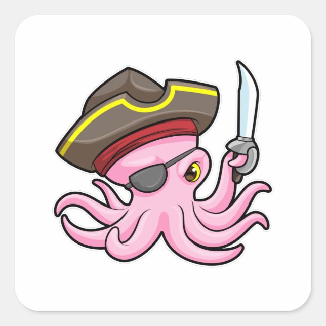 Octopus as Pirate with Saber & Eye patch Square Sticker (Front)