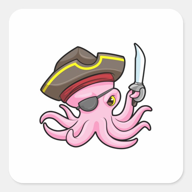 Octopus as Pirate with Saber & Eye patch Square Sticker (Front)