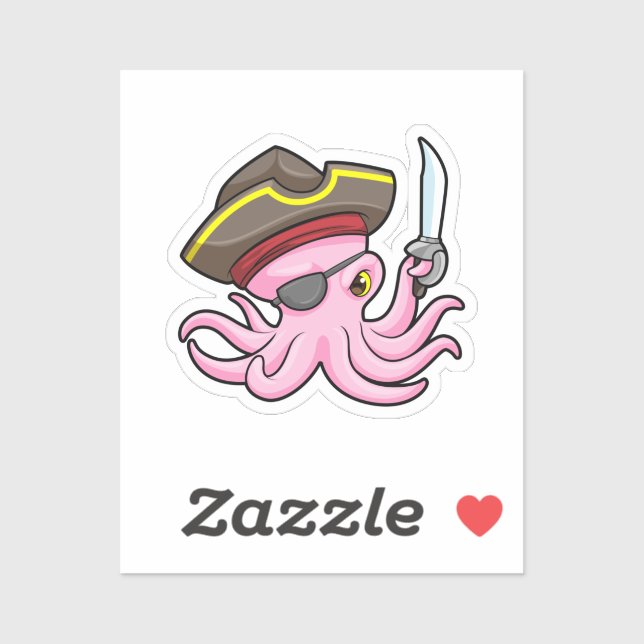 Octopus as Pirate with Saber & Eye patch Sticker (Sheet)