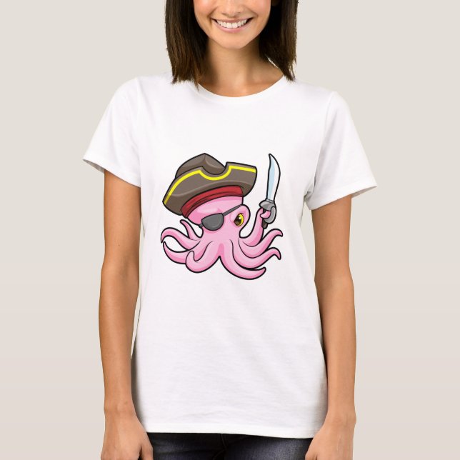 Octopus as Pirate with Saber & Eye patch T-Shirt (Front)