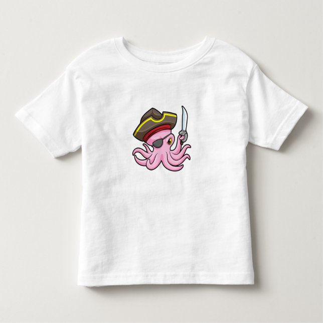 Octopus as Pirate with Saber & Eye patch Toddler T-shirt (Front)