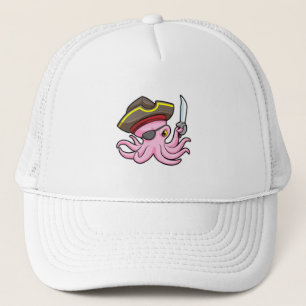 Octopus as Pirate with Saber & Eye patch Trucker Hat