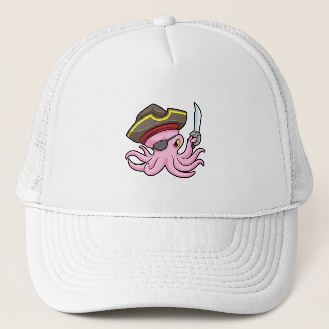 Octopus as Pirate with Saber & Eye patch Trucker Hat (Front)