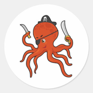 Octopus as Pirate with Sword & Knife Classic Round Sticker