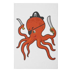 Octopus as Pirate with Sword & Knife Faux Canvas Print