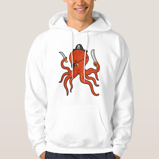 Octopus as Pirate with Sword & Knife Hoodie (Front)