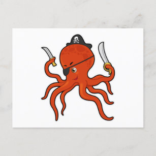 Octopus as Pirate with Sword & Knife Postcard