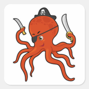Octopus as Pirate with Sword & Knife Square Sticker