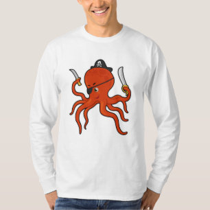 Octopus as Pirate with Sword & Knife T-Shirt
