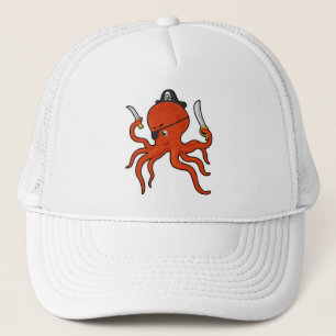 Octopus as Pirate with Sword & Knife Trucker Hat