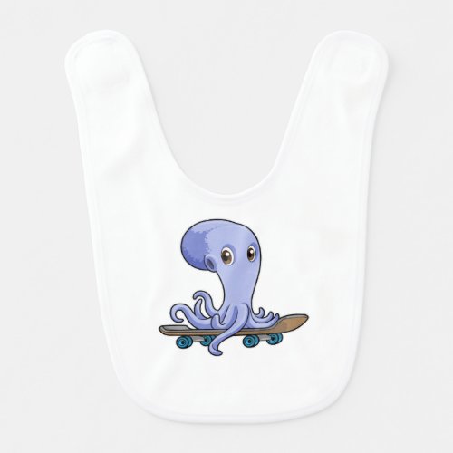 Octopus as Skater with Skateboard Baby Bib