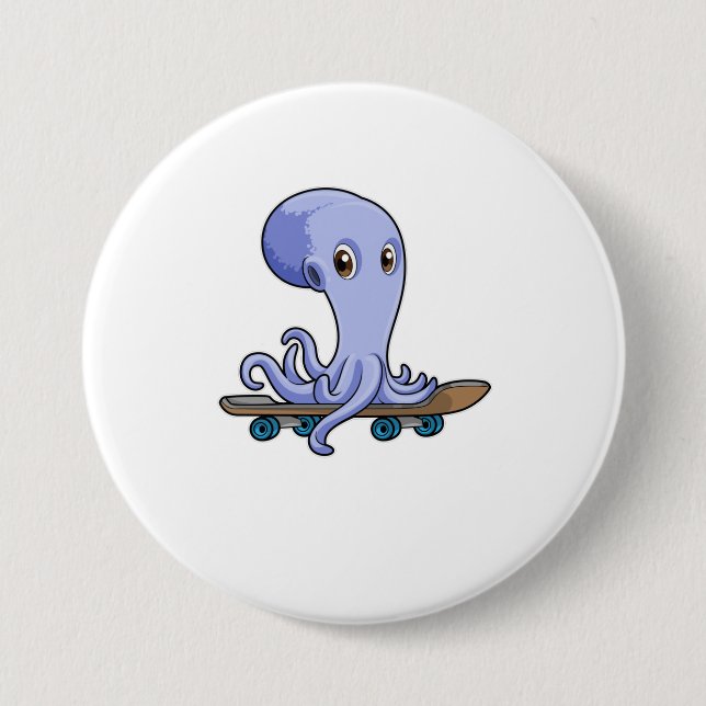 Octopus as Skater with Skateboard Button (Front)