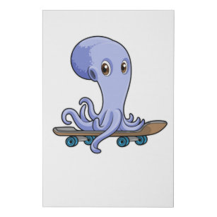 Octopus as Skater with Skateboard Faux Canvas Print