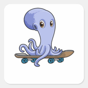 Octopus as Skater with Skateboard Square Sticker