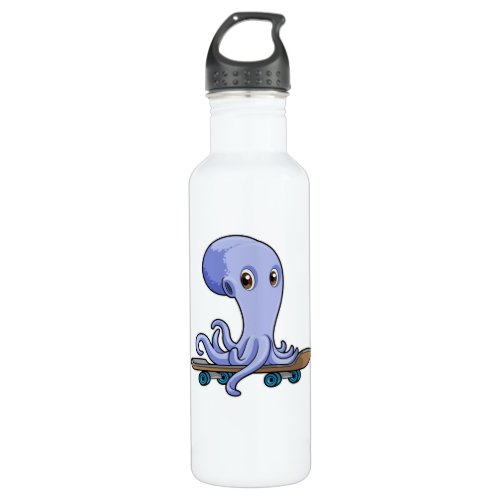Octopus as Skater with Skateboard Stainless Steel Water Bottle