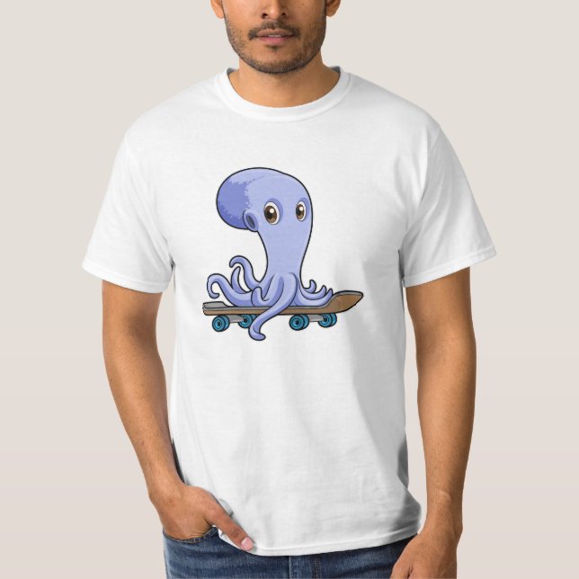 Octopus as Skater with Skateboard T-Shirt (Front)
