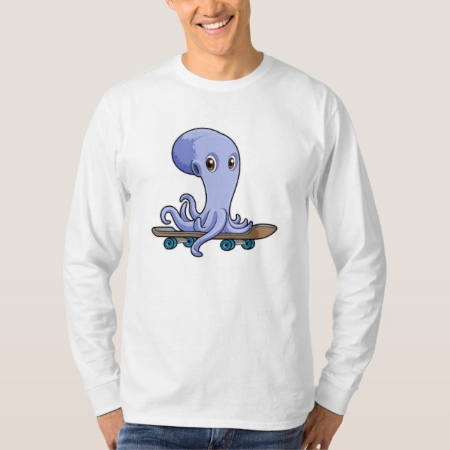 Octopus as Skater with Skateboard T-Shirt (Front)