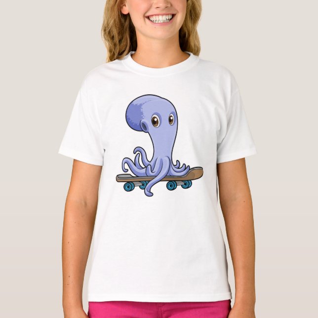 Octopus as Skater with Skateboard T-Shirt (Front)