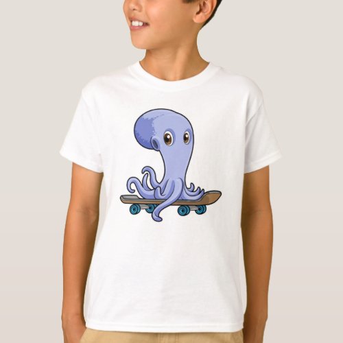 Octopus as Skater with Skateboard T_Shirt