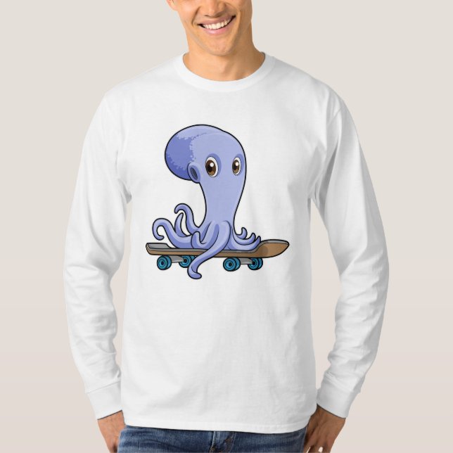 Octopus as Skater with Skateboard T-Shirt (Front)
