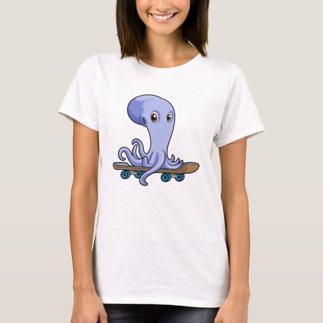 Octopus as Skater with Skateboard T-Shirt (Front)