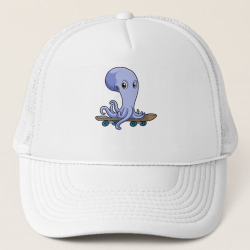 Octopus as Skater with Skateboard Trucker Hat