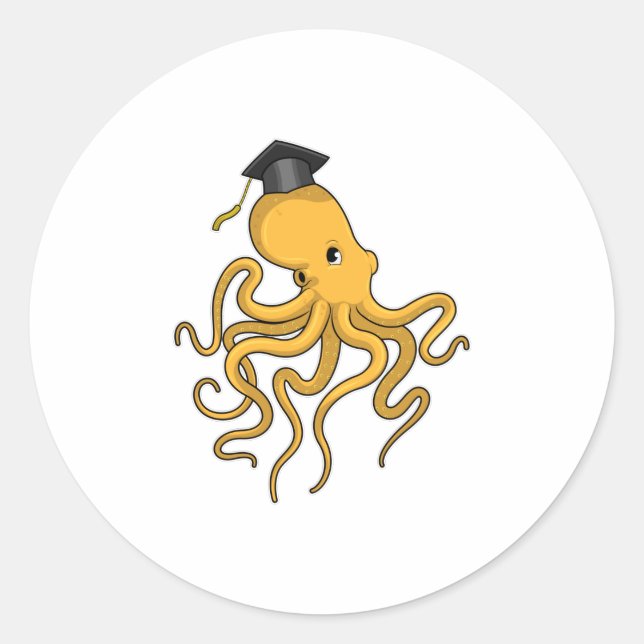 Octopus as Student with Diploma Classic Round Sticker (Front)