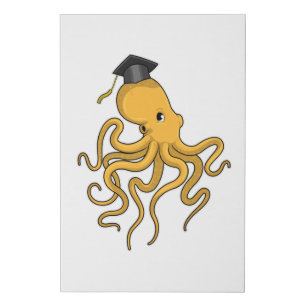 Octopus as Student with Diploma Faux Canvas Print