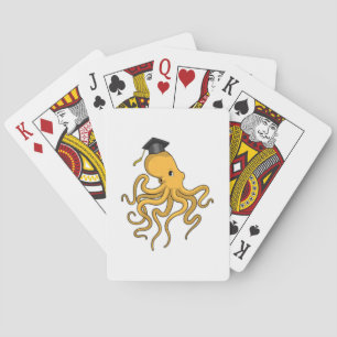 Octopus as Student with Diploma Poker Cards