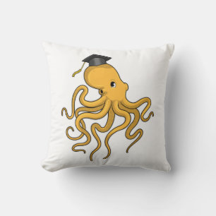 Octopus as Student with Diploma Throw Pillow