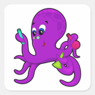 Octopus as Teacher with Laboratory equipment Square Sticker