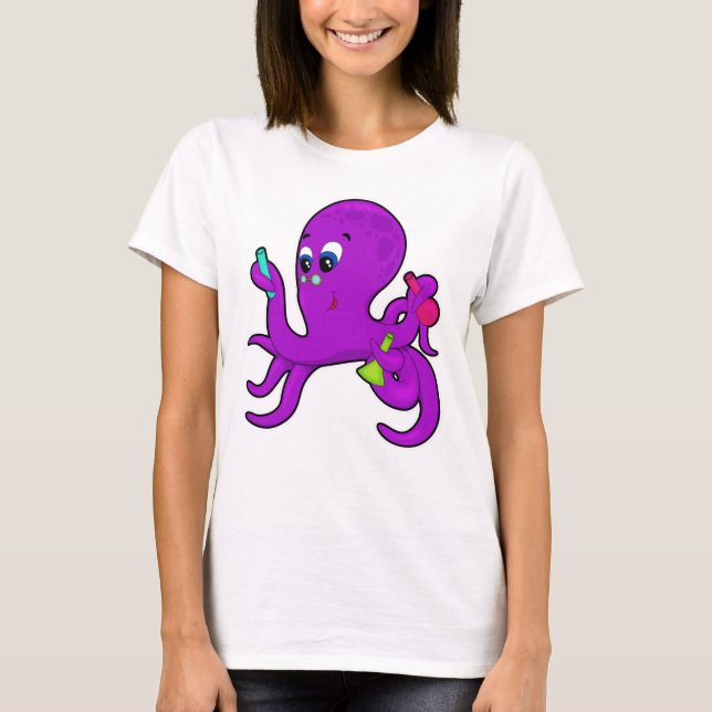 Octopus as Teacher with Laboratory equipment T-Shirt (Front)