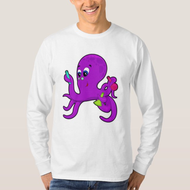 Octopus as Teacher with Laboratory equipment T-Shirt (Front)