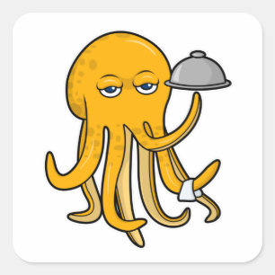Octopus as Waiter with Serving towel Square Sticker