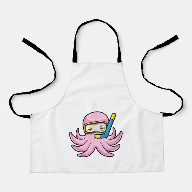 Octopus at Diving with Snorkel & Swimming goggles Apron (Front)