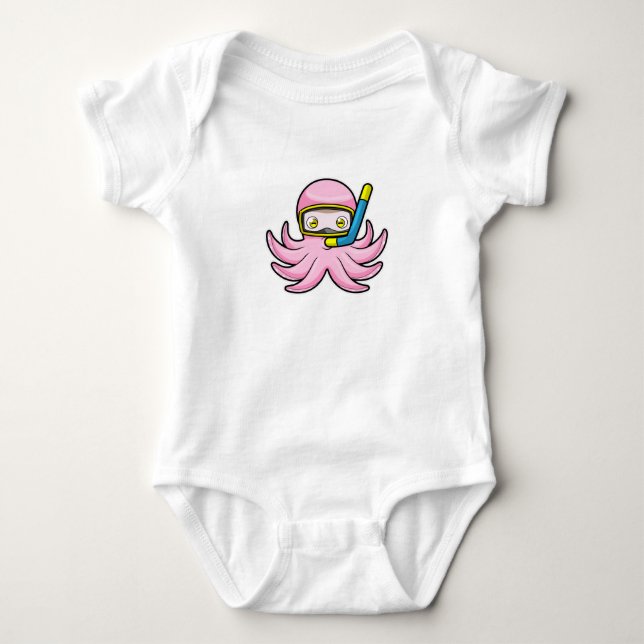 Octopus at Diving with Snorkel & Swimming goggles Baby Bodysuit (Front)