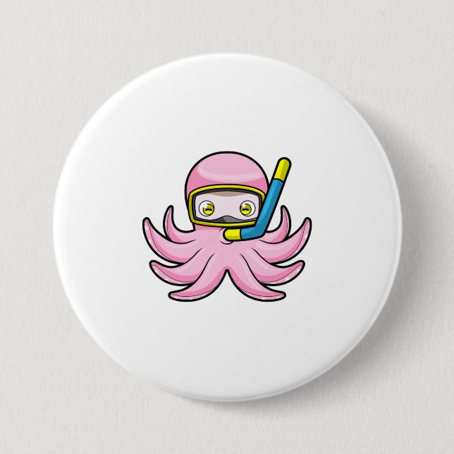 Octopus at Diving with Snorkel & Swimming goggles Button (Front)
