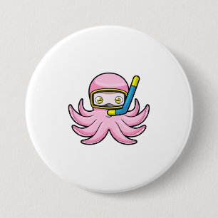 Octopus at Diving with Snorkel & Swimming goggles Button