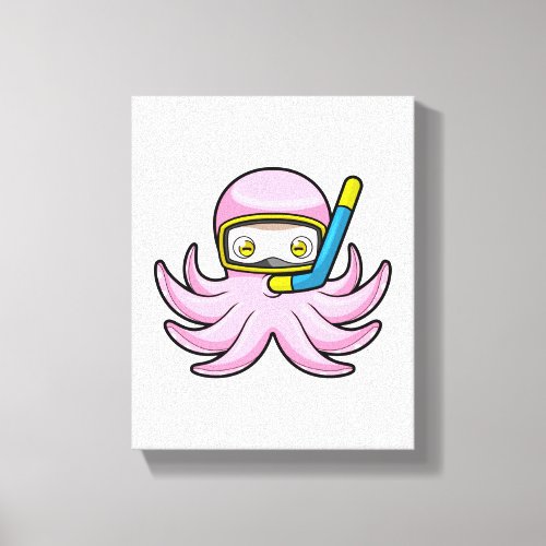 Octopus at Diving with Snorkel  Swimming goggles Canvas Print