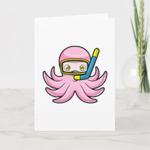 Octopus at Diving with Snorkel & Swimming goggles Card