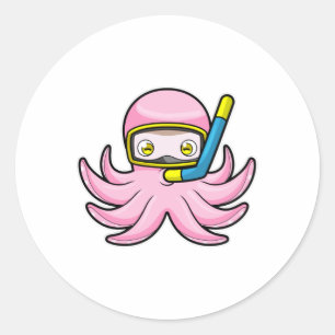 Octopus at Diving with Snorkel & Swimming goggles Classic Round Sticker